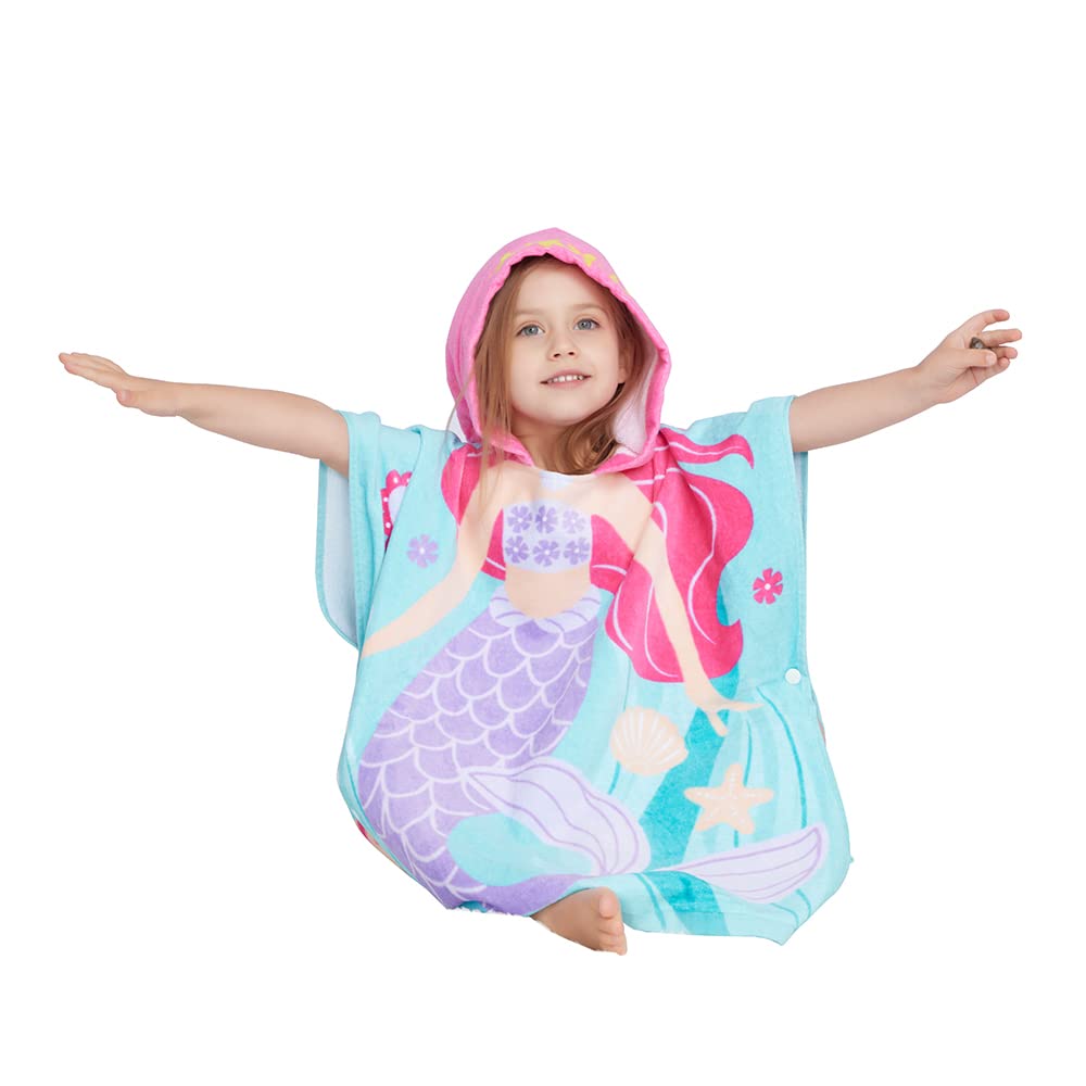 Gealaek Little Mermaid hooded towel, playful beachwear for kids.