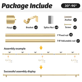 GEEBOBO gold curtain rod package with all hardware included
