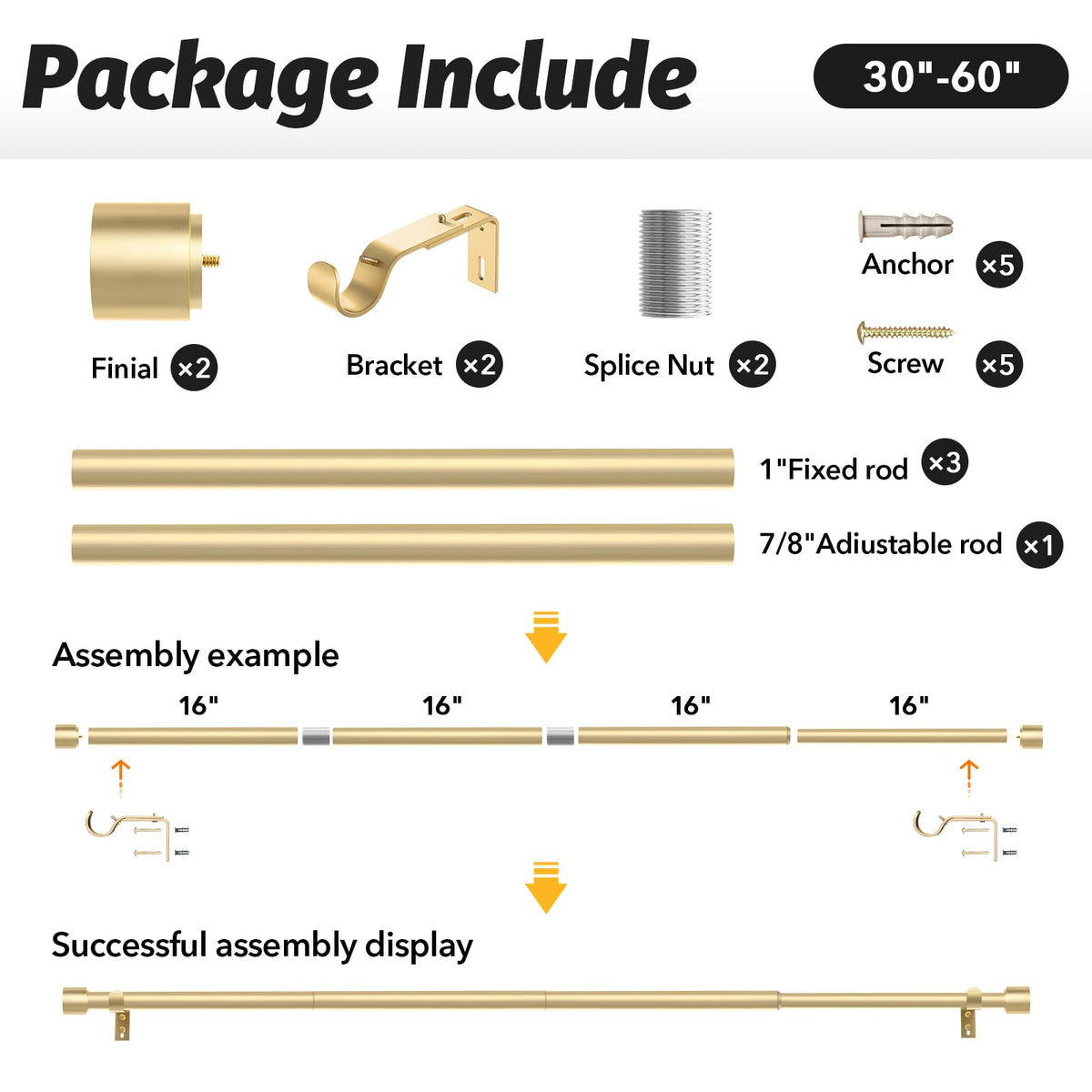 GEEBOBO gold curtain rods used on patio or farmhouse dining area for versatile decor.