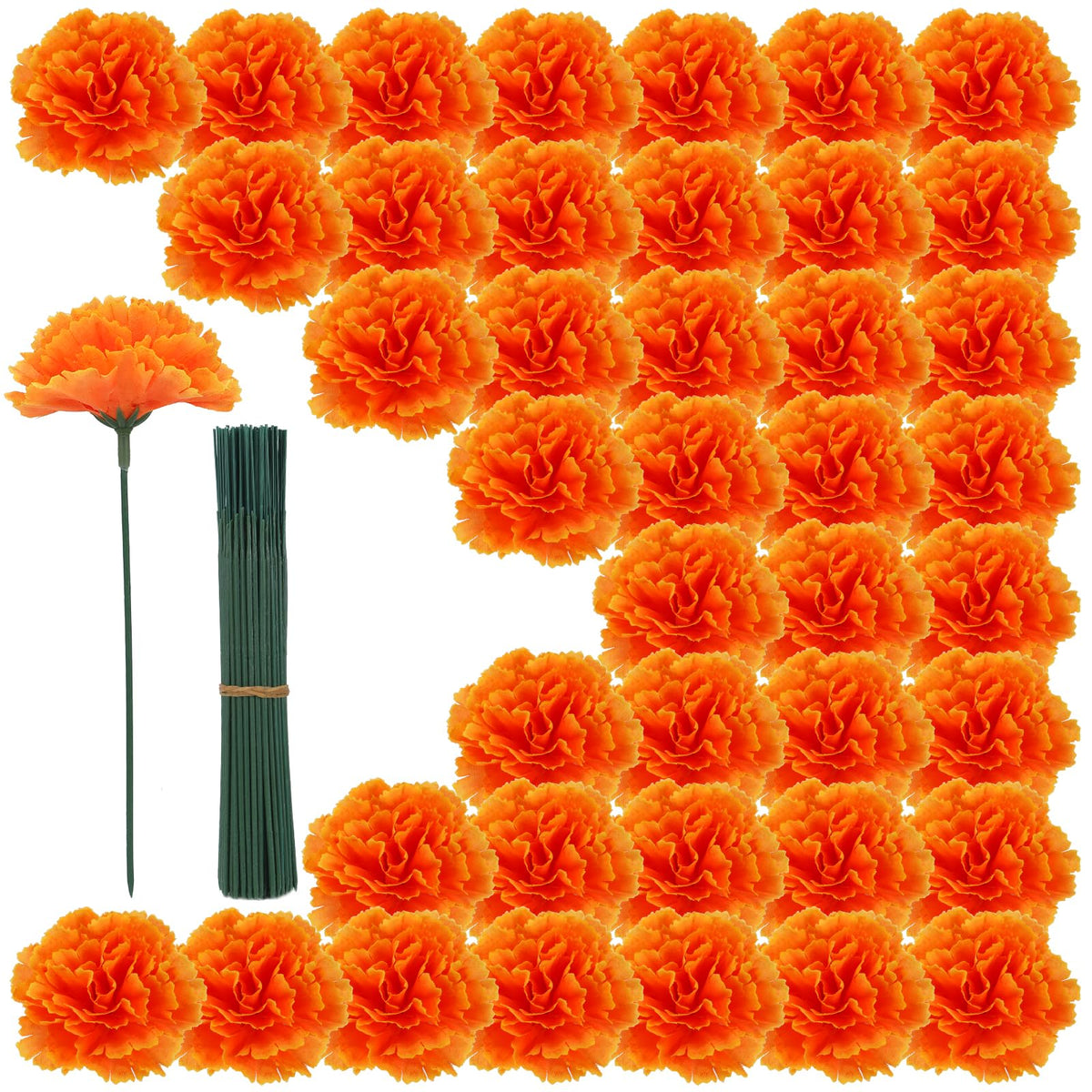 Geegoods marigold heads with stems for vibrant, reusable altar garlands.