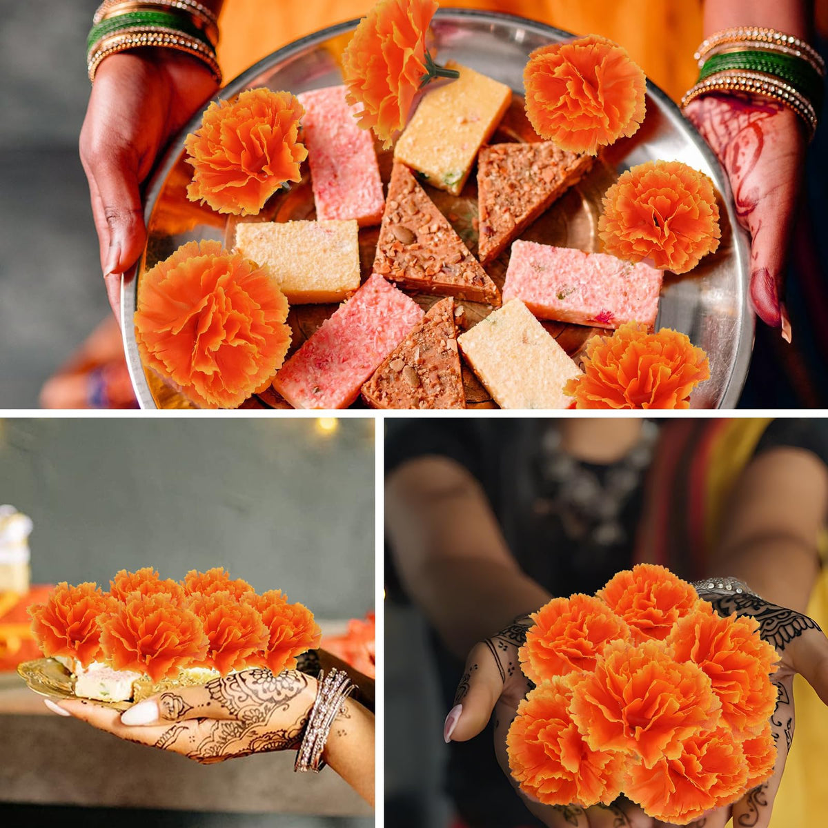 Geegoods orange marigold garland ideal for party backdrops and tables.