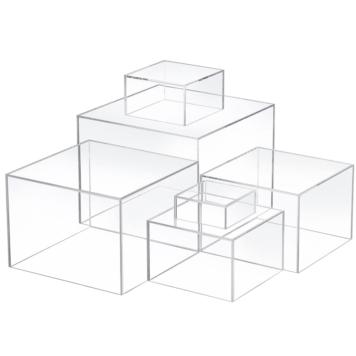 Geelin 6-pack acrylic risers close-up of clear cubes for elegant jewelry display.
