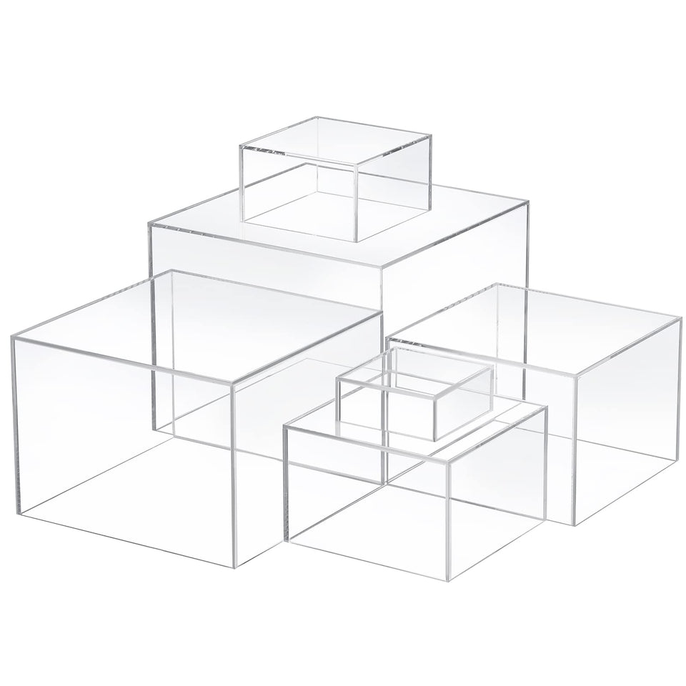 Geelin 6-pack acrylic risers close-up of clear cubes for elegant jewelry display.