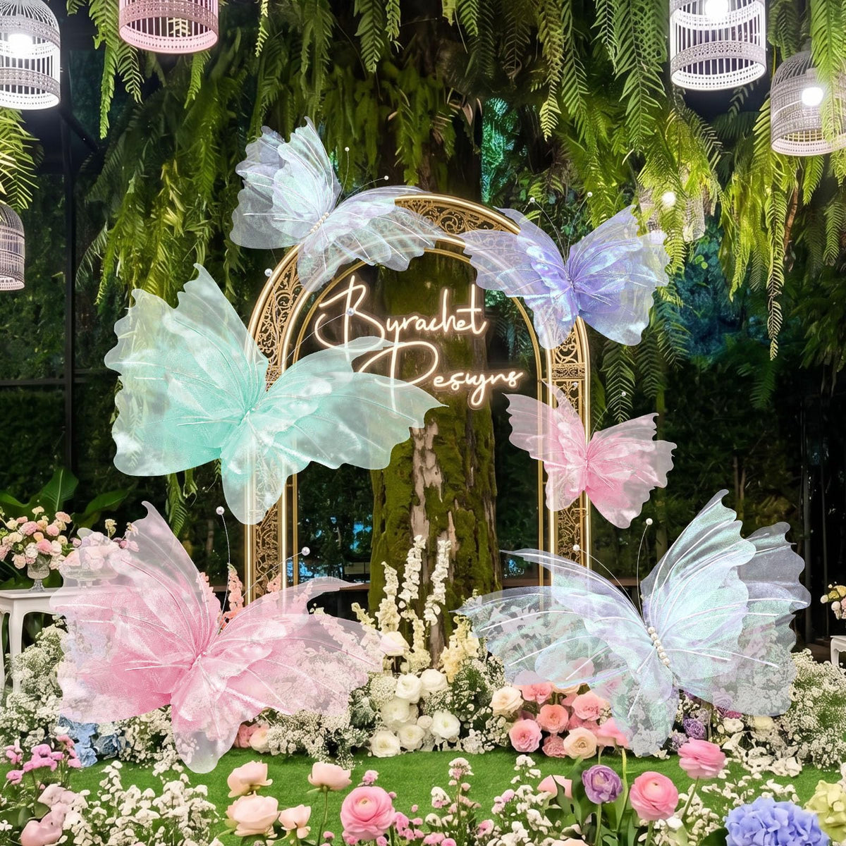 Geelin six large pastel butterflies create a dramatic ceiling display