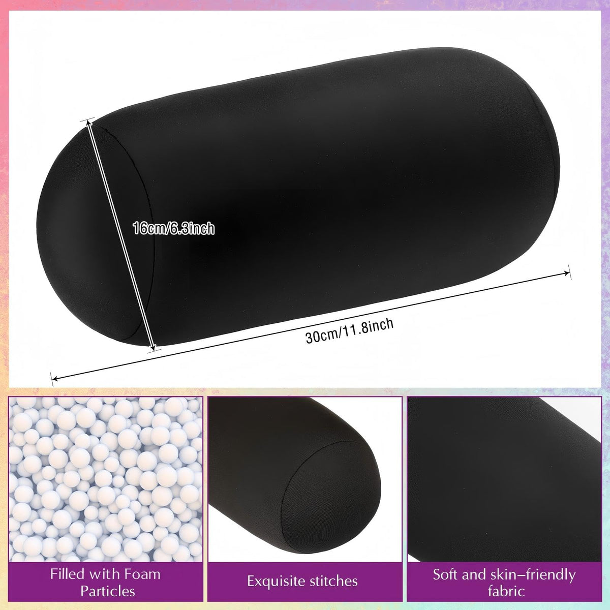Geelin bead roll pillow black side provides cozy neck relief at home