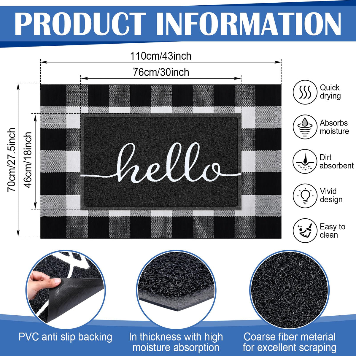 Geelin buffalo checkered rug adds classic style for indoor or outdoor entries