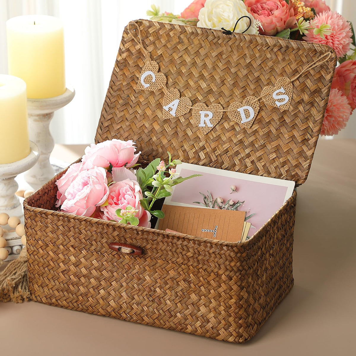 Geelin card box with CARDS flag offers ready storage for guests' messages.