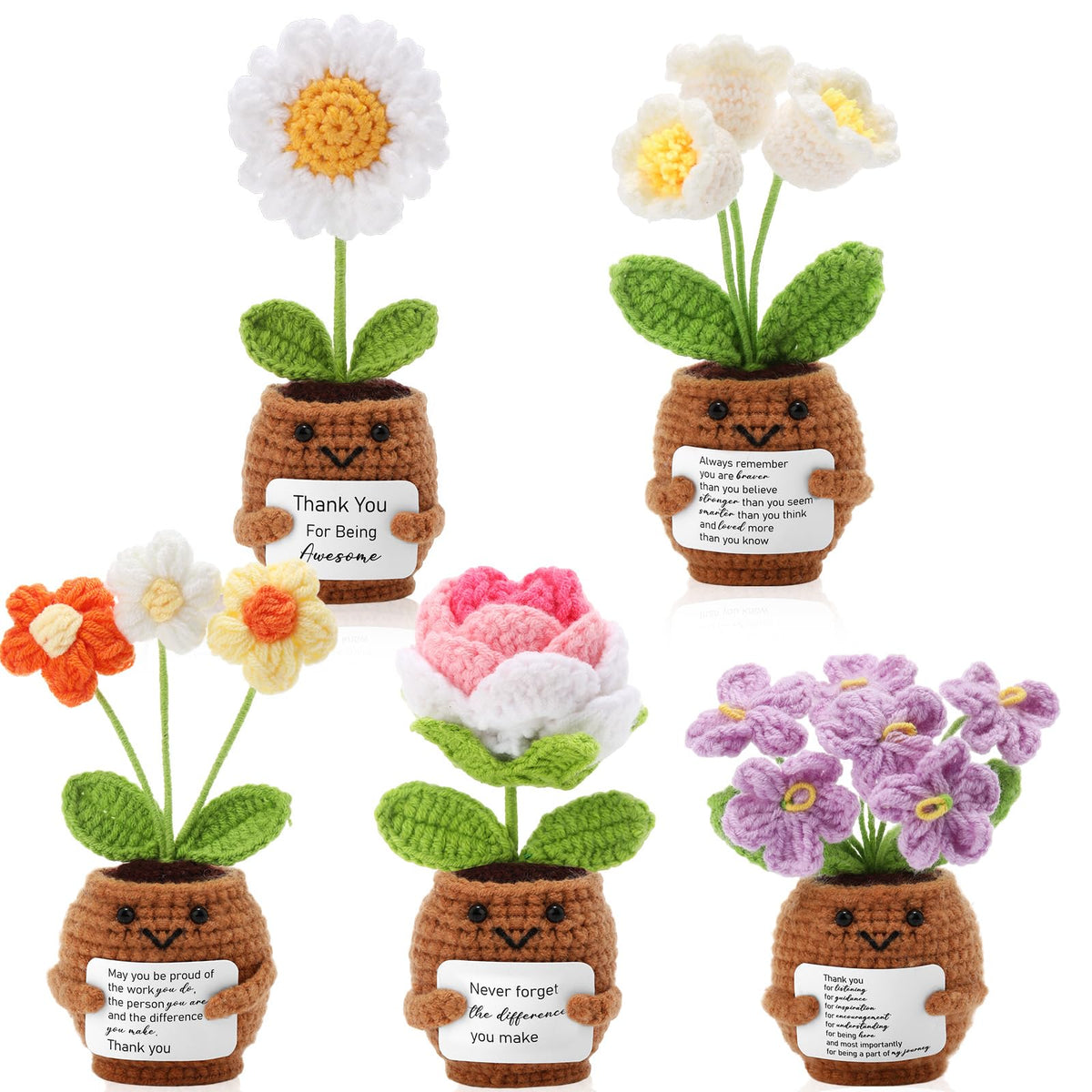 Geelin crochet-cream-puff flower pot brightens desks and spaces