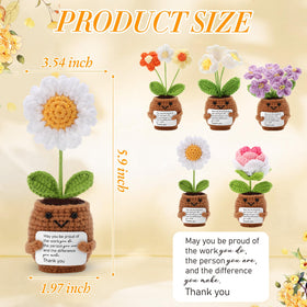 Geelin crochet flower pot with inspirational card for desk decor and mood uplift