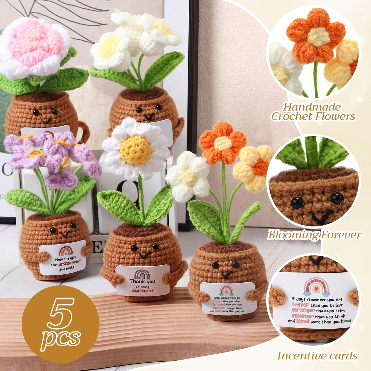 Geelin emotional daisy crochet pot with card for warmth