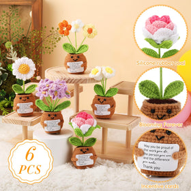 Geelin emotional crochet doll with rose and daisy to brighten workspace