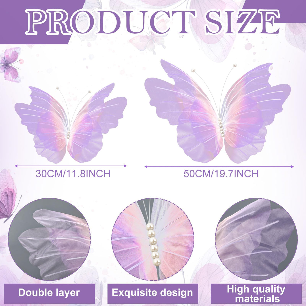 Geelin giant pink-purple gradient butterfly, 11.81 inches, creates bold party backdrops.