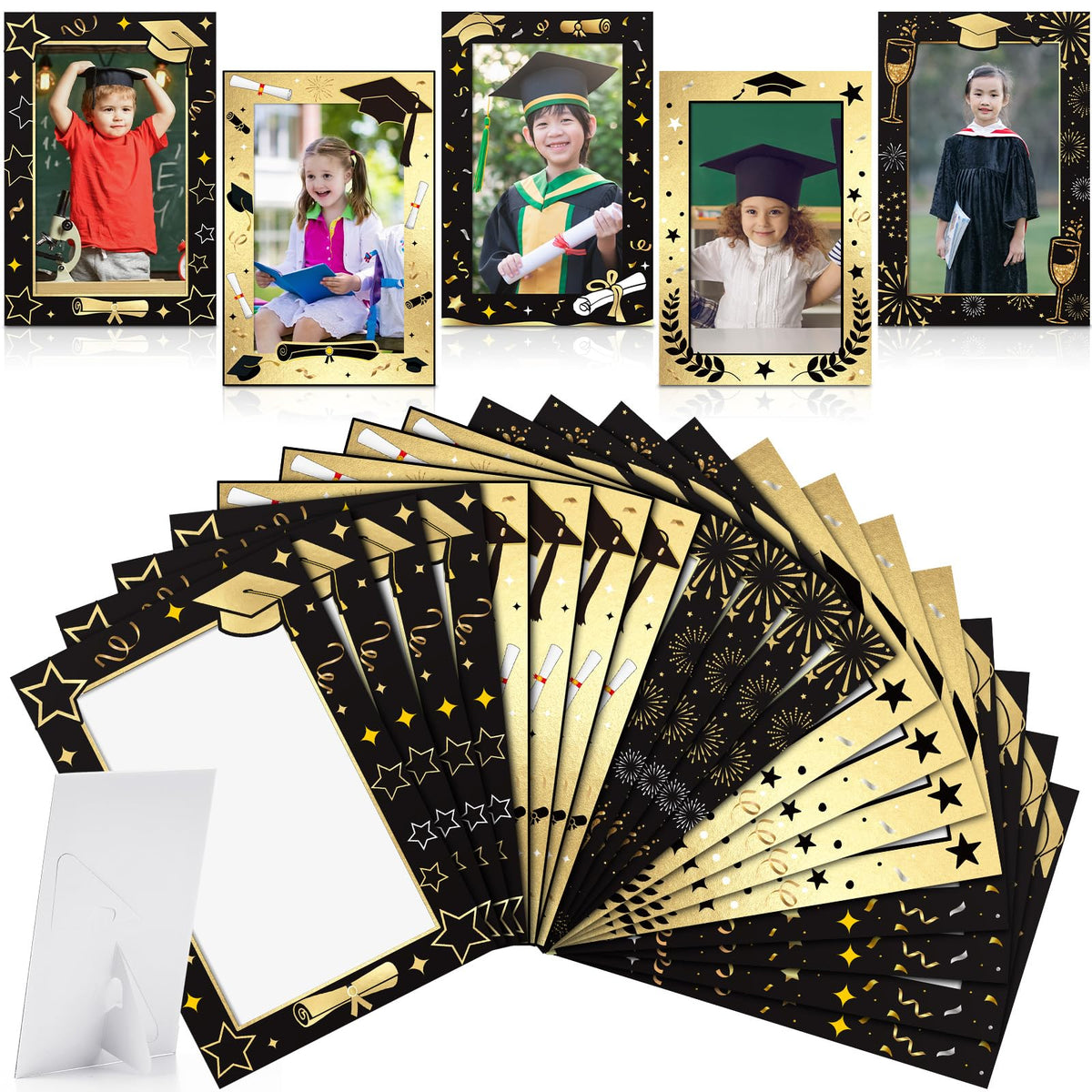Geelin graduation frames in black and gold showcase 4x6 photos beautifully