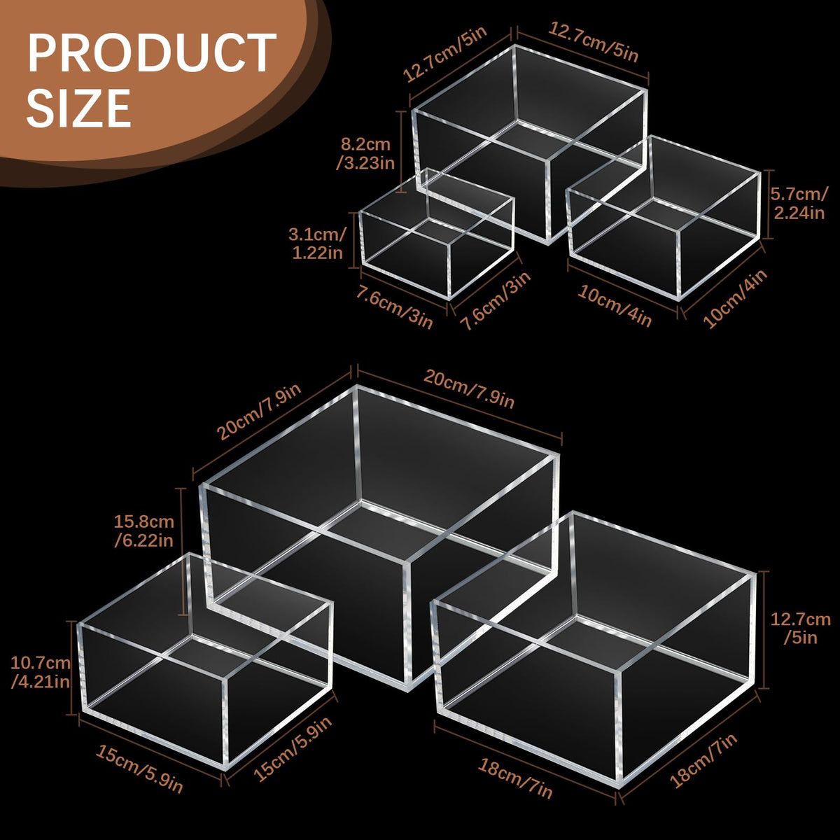 Geelin hollow open-bottom design display boxes showing open interior access.