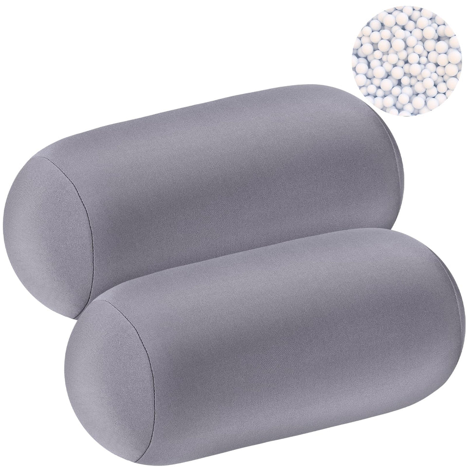 Geelin microbead roll pillow in grey provides neck support for travel and home.