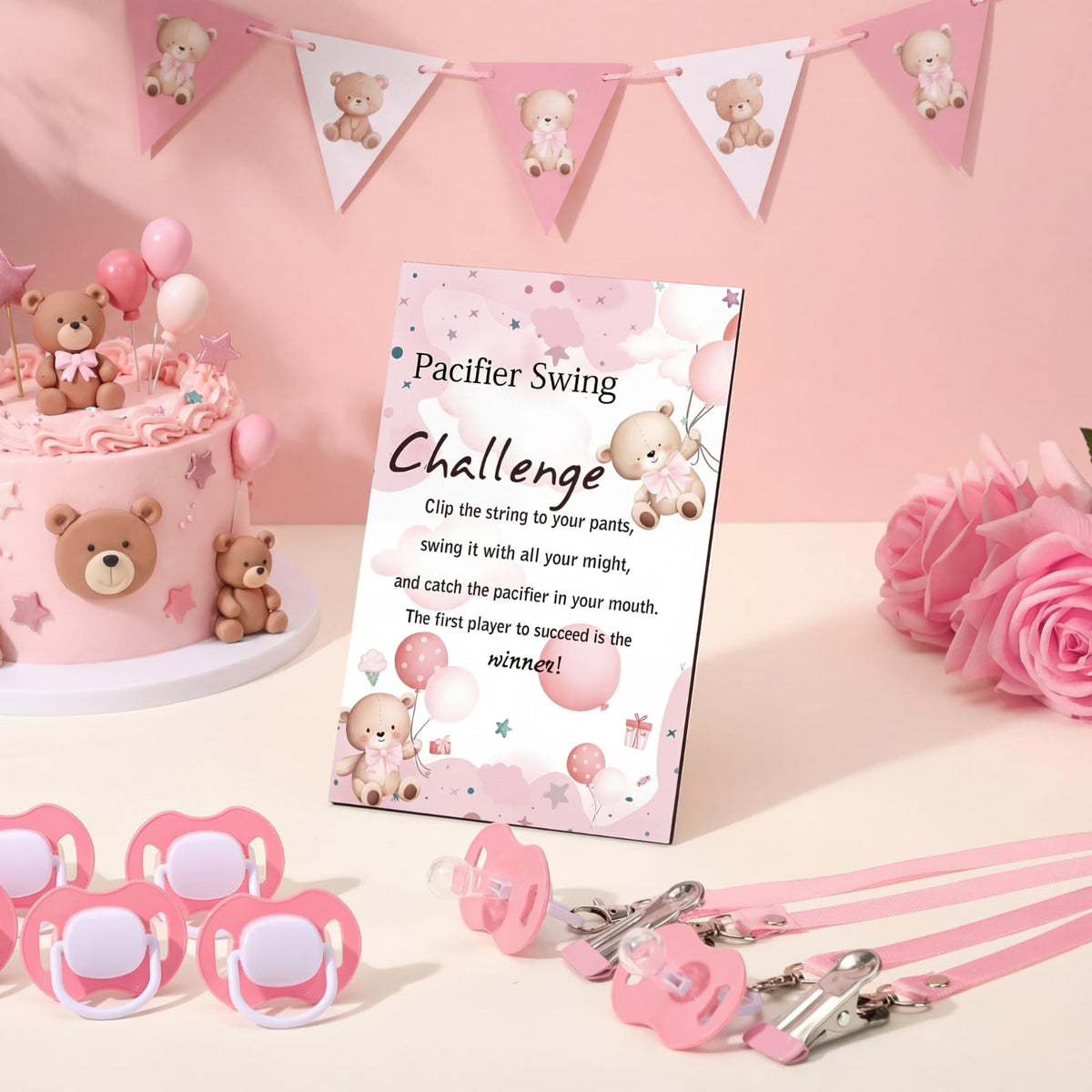 Geelin pacifier swing clip setup makes setup quick and secure.