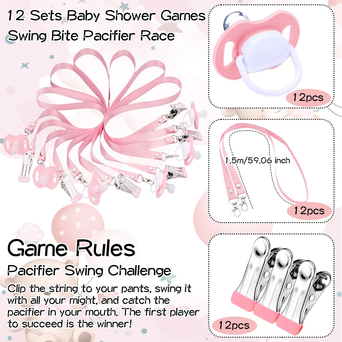 Geelin pink bear pacifiers for stylish gender reveal party.