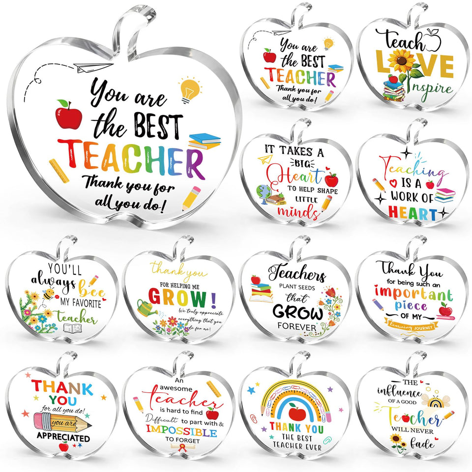 Geelin apple-shaped acrylic plaque for teacher appreciation, durable desk display