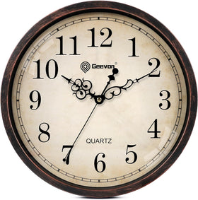 Geevon Retro Silent 12-Inch Wall Clock front view with easy readability and vintage charm.