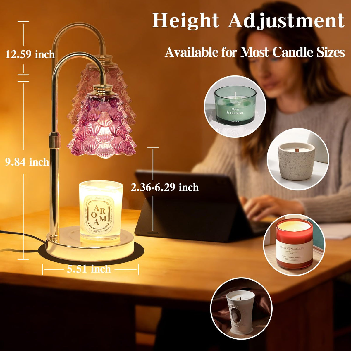 GEEZO candle warmer shows dimmer control for adjustable brightness and mood lighting.