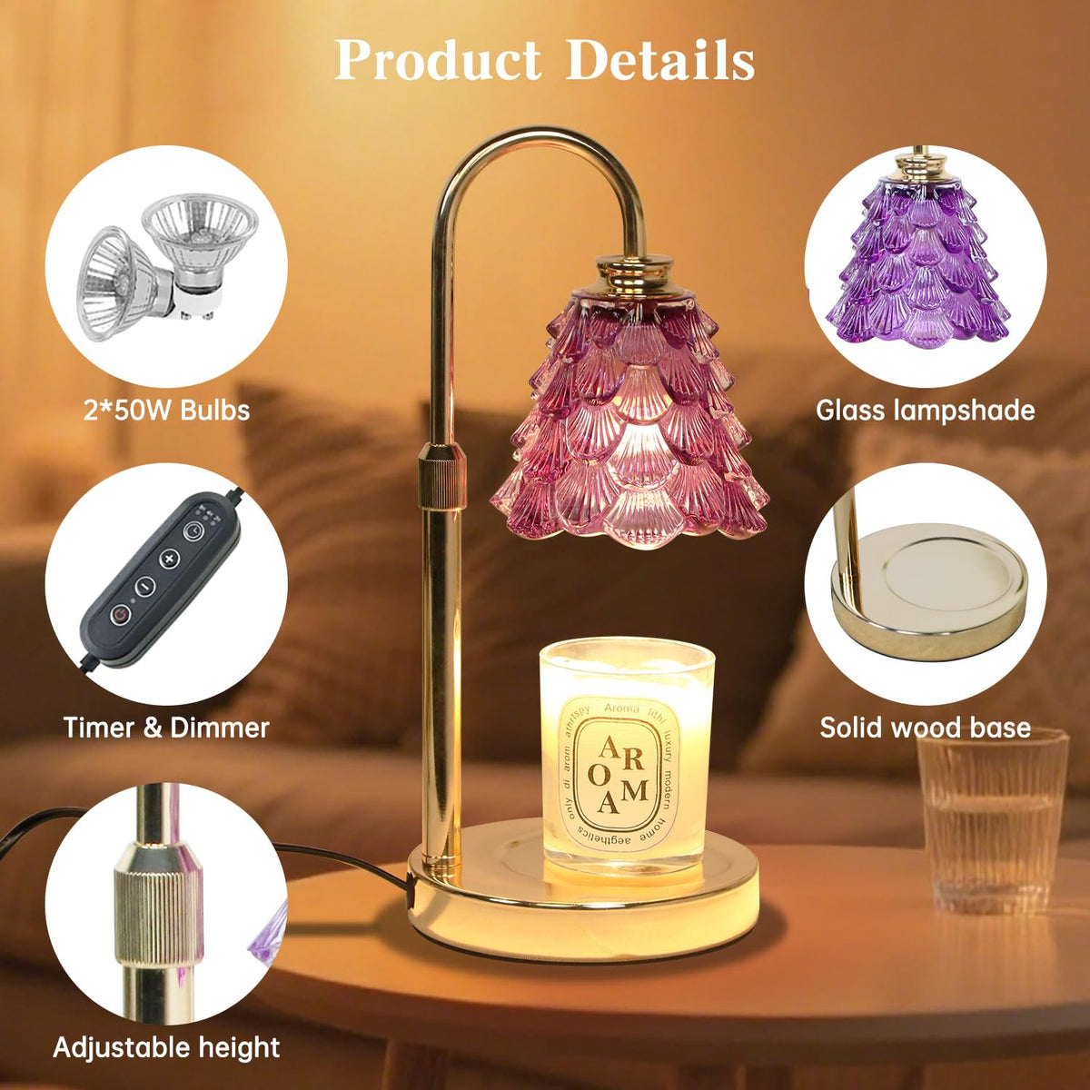 GEEZO candle warmer gold rim detail adds retro elegance to any room.