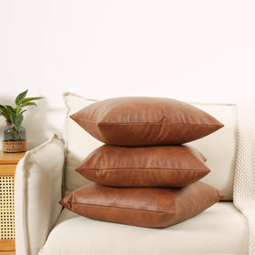 GEGELICA faux leather throw pillow cover 18x18 brown back view shows clean edges for a neat look.