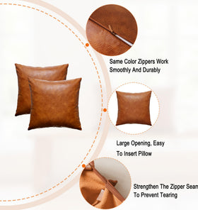 GEGELICA faux leather throw pillow cover 18x18 brown close-up texture highlights soft, inviting surface.