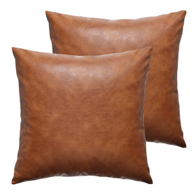 GEGELICA faux leather throw pillow cover 18x18 brown front view adds stylish texture to your sofa.
