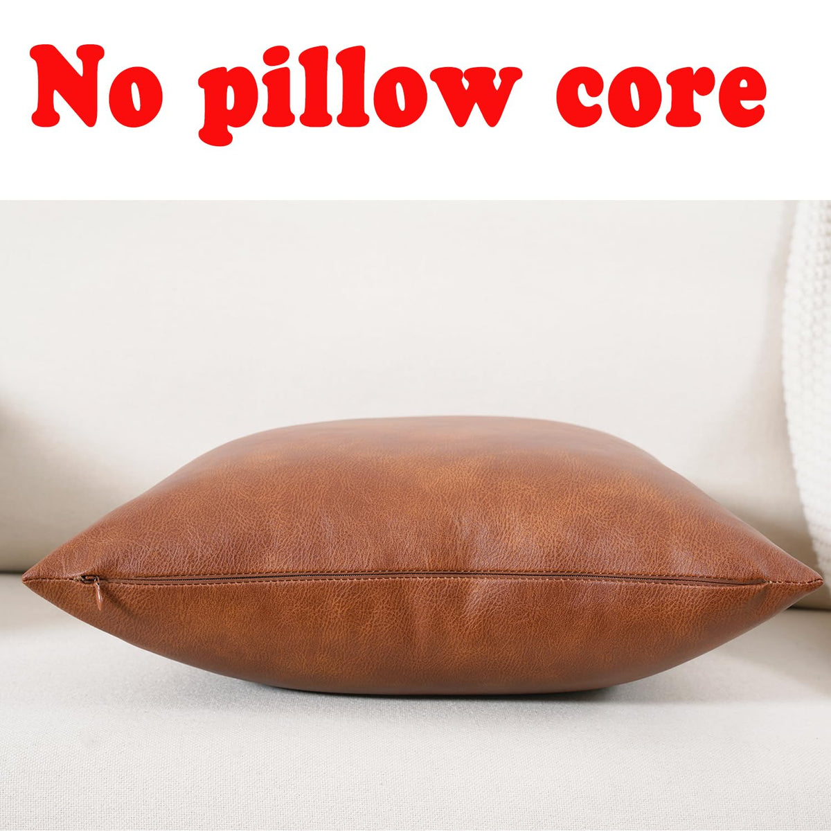 GEGELICA faux leather throw pillow cover 18x18 brown stitching detail demonstrates durable construction.