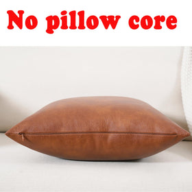GEGELICA faux leather throw pillow cover 18x18 brown stitching detail demonstrates durable construction.