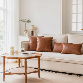 GEGELICA faux leather throw pillow cover 18x18 brown waterproof exterior protects inserts outdoors.