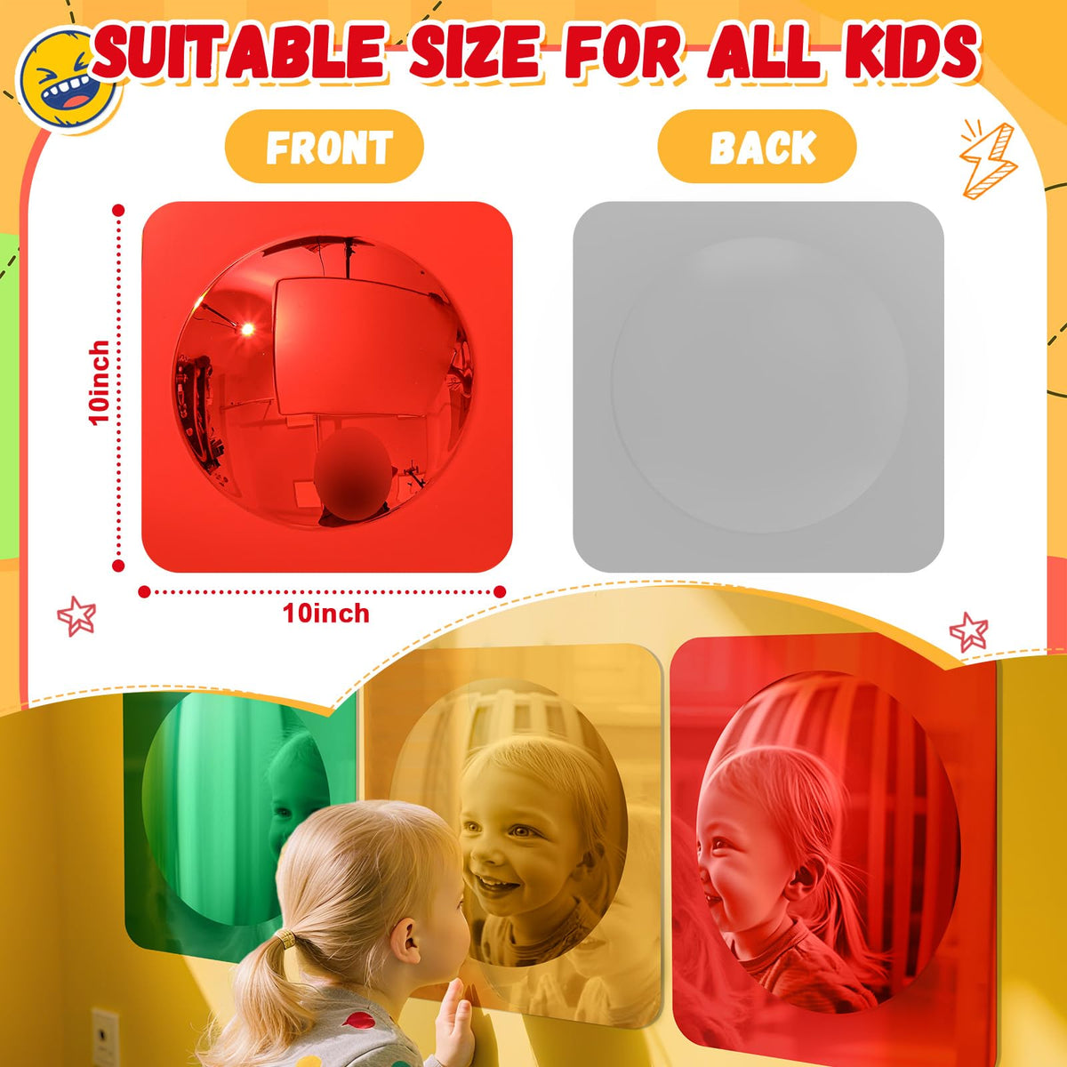 Geiserailie acrylic sensory mirror closeup displaying distorted reflections for creative play.