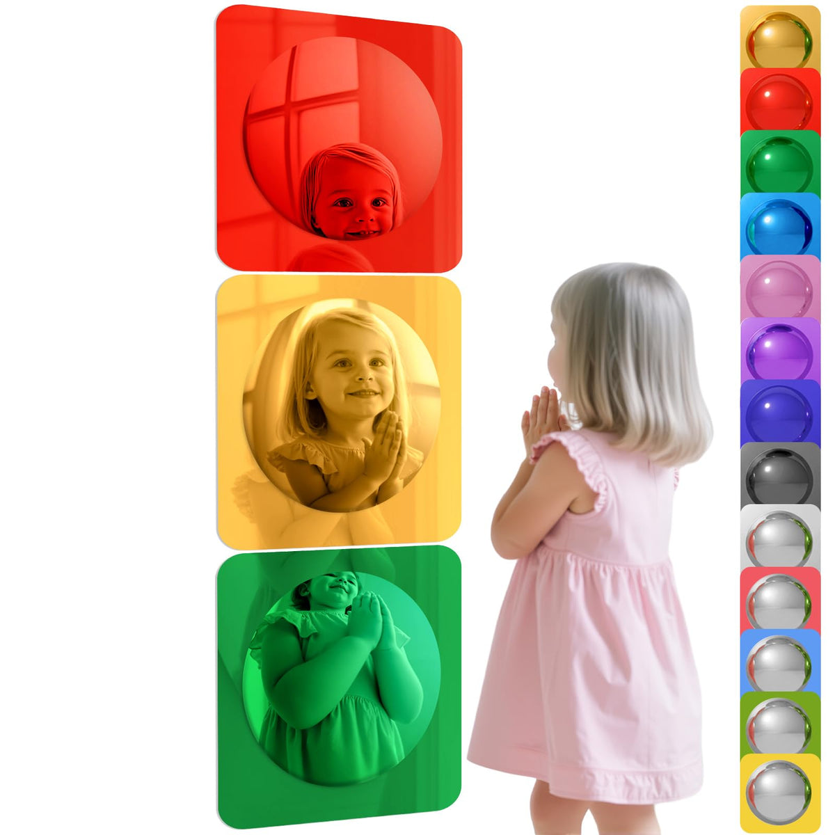 Geiserailie bubble mirror 3pc set showing colorful orbs to spark curiosity in infants and toddlers.