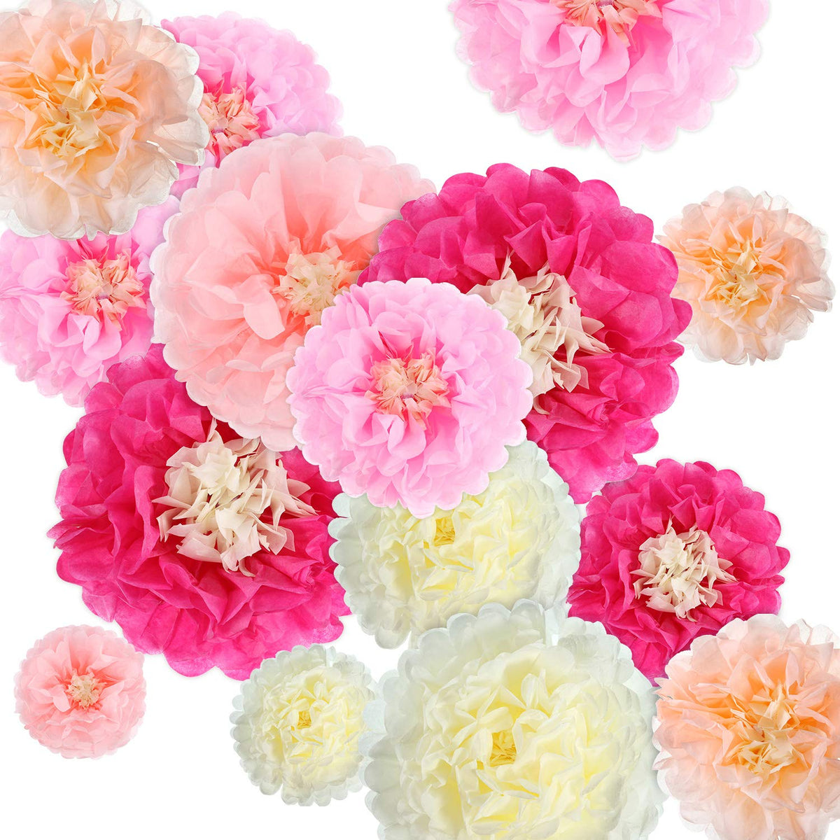 Gejoy paper flowers 8inch ideal for colorful backdrop accents.