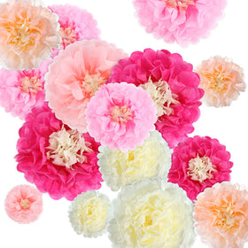 Gejoy paper flowers 8inch ideal for colorful backdrop accents.