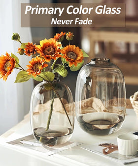 GeLive brown glass vase side view, perfect for shelf display.