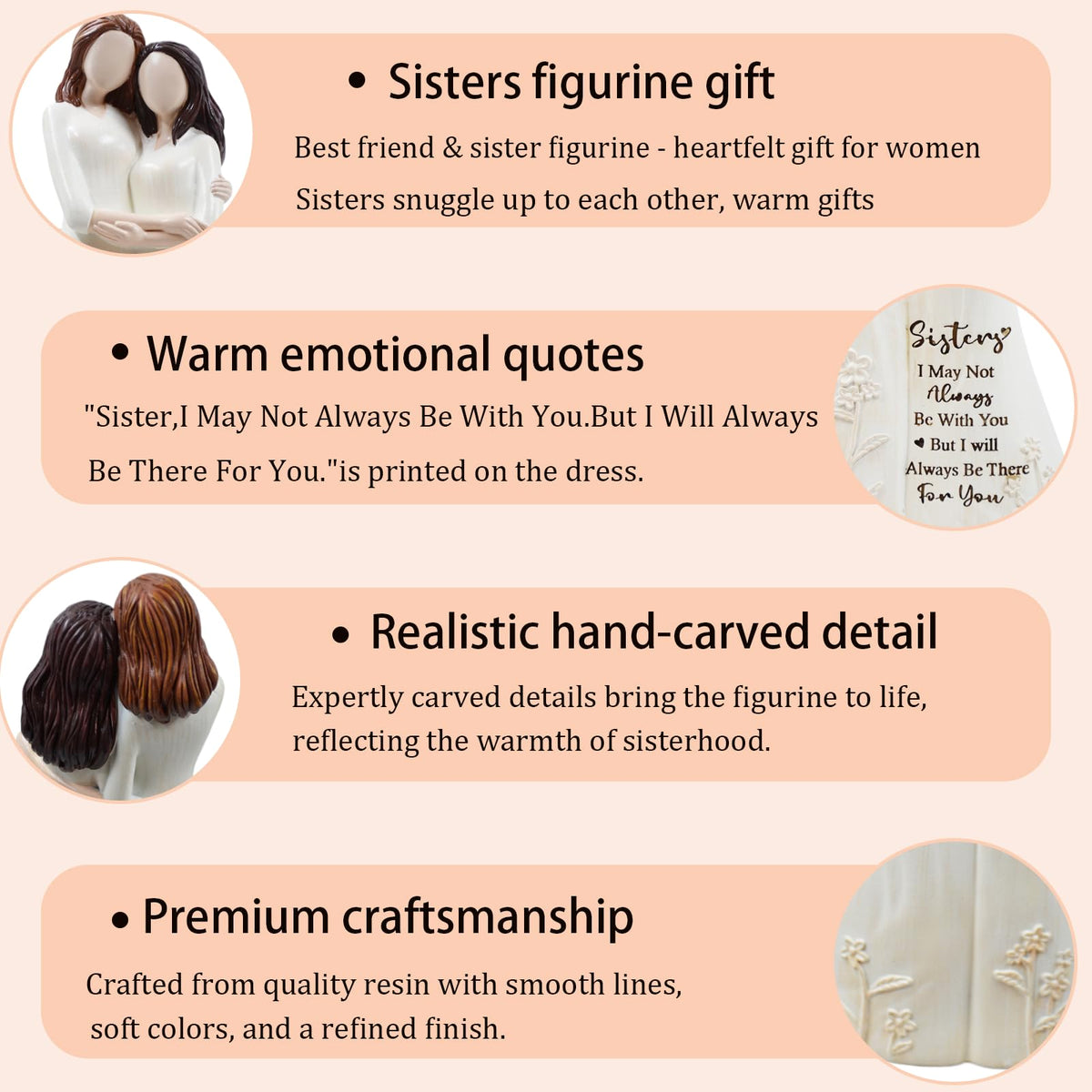 GemsLives handmade sister sculpture in resin, hand-painted with care.