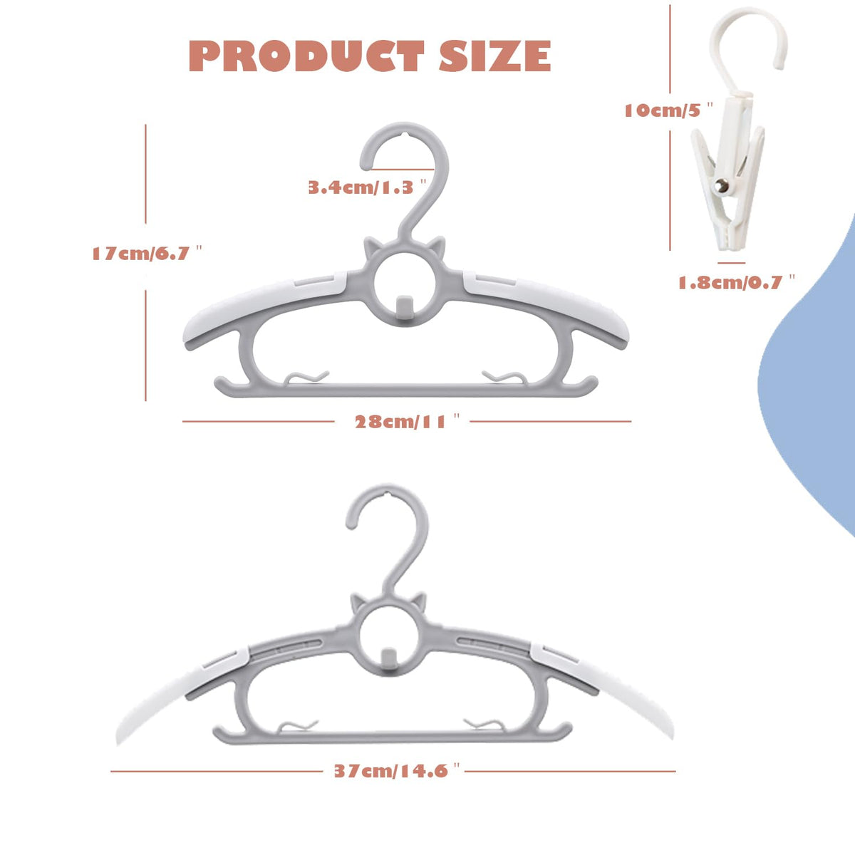 Gencuoir infant hangers with adjustable 11-14 inch range for growing wardrobes.