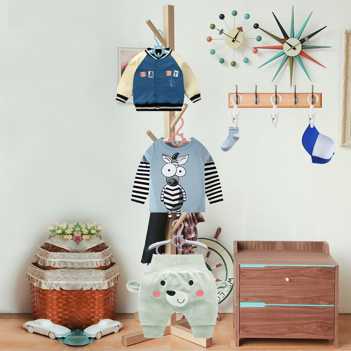 Gencuoir stackable hangers maximize nursery closet space.