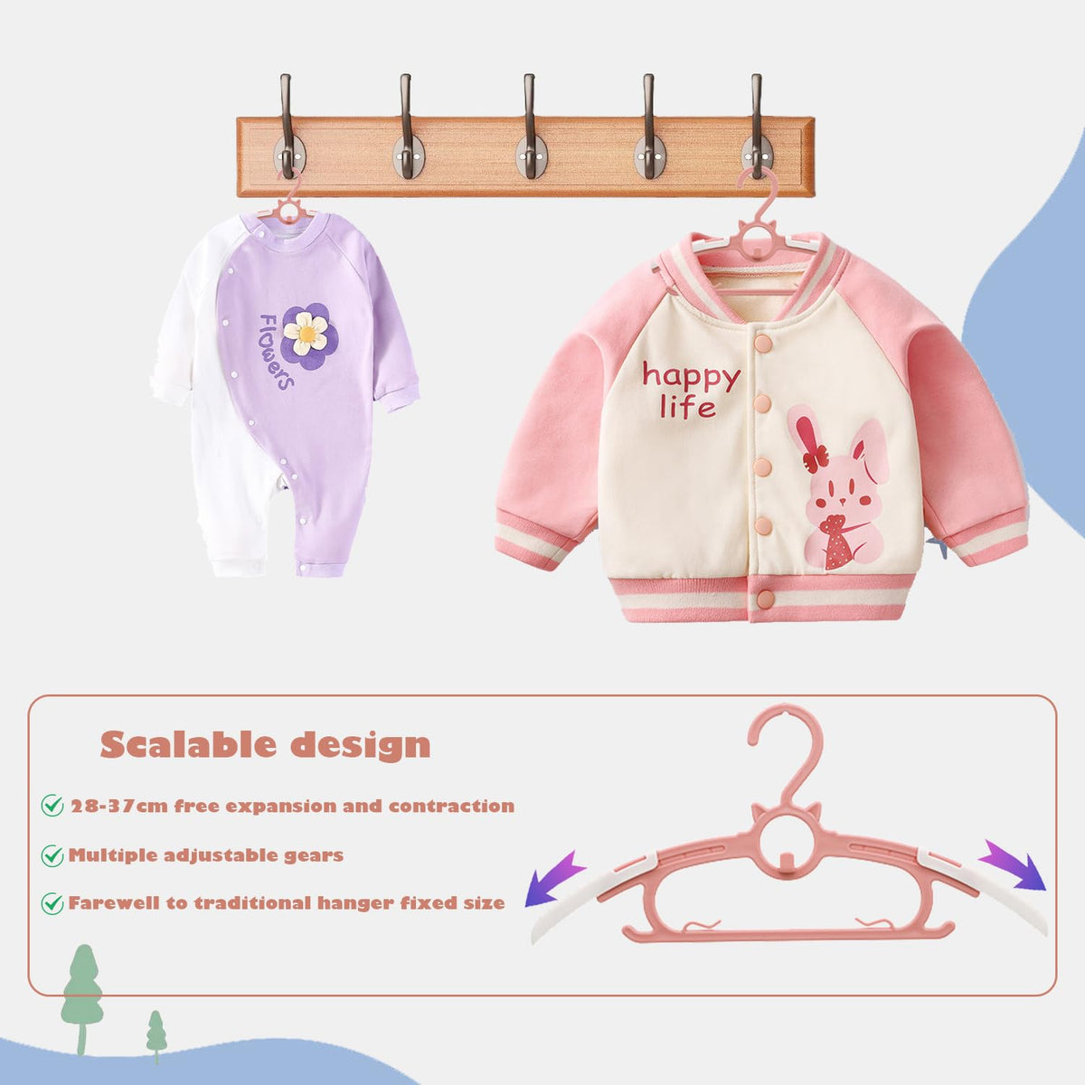 Gencuoir wide-shoulder hangers prevent wrinkles on shirts and dresses.