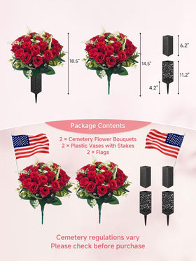 Generic 18-stem red artificial rose bouquet adds vivid remembrance at graves.