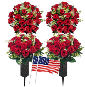 Generic 2-pack cemetery flowers with spiked vases for stable grave displays.