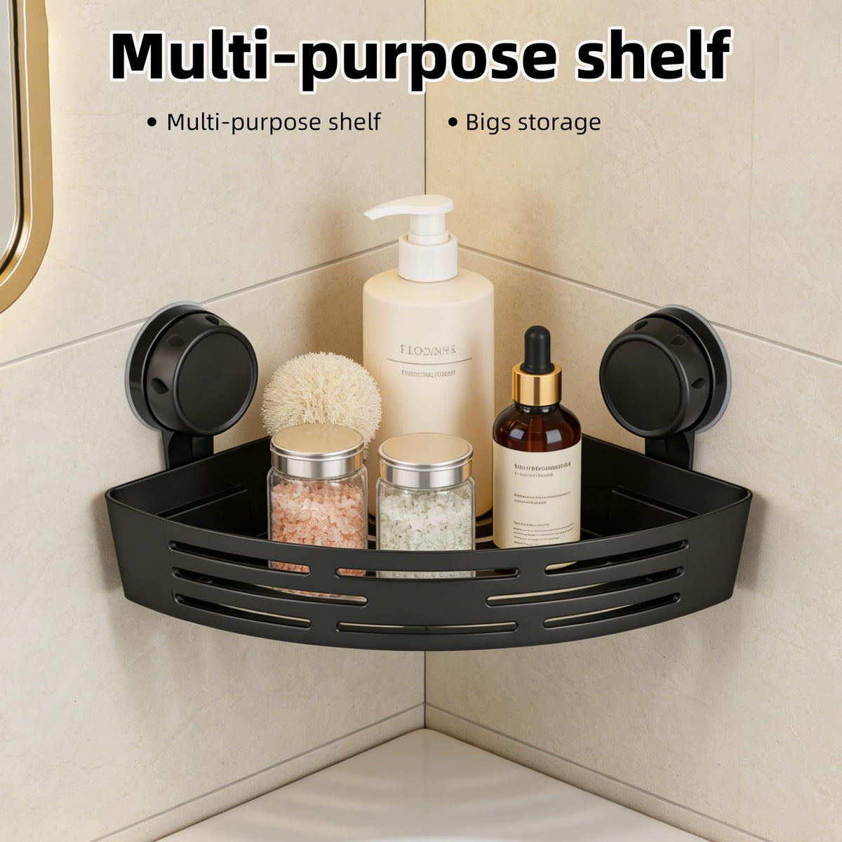 Generic 2026 suction system anchors to shower wall, supporting up to 40 pounds securely.
