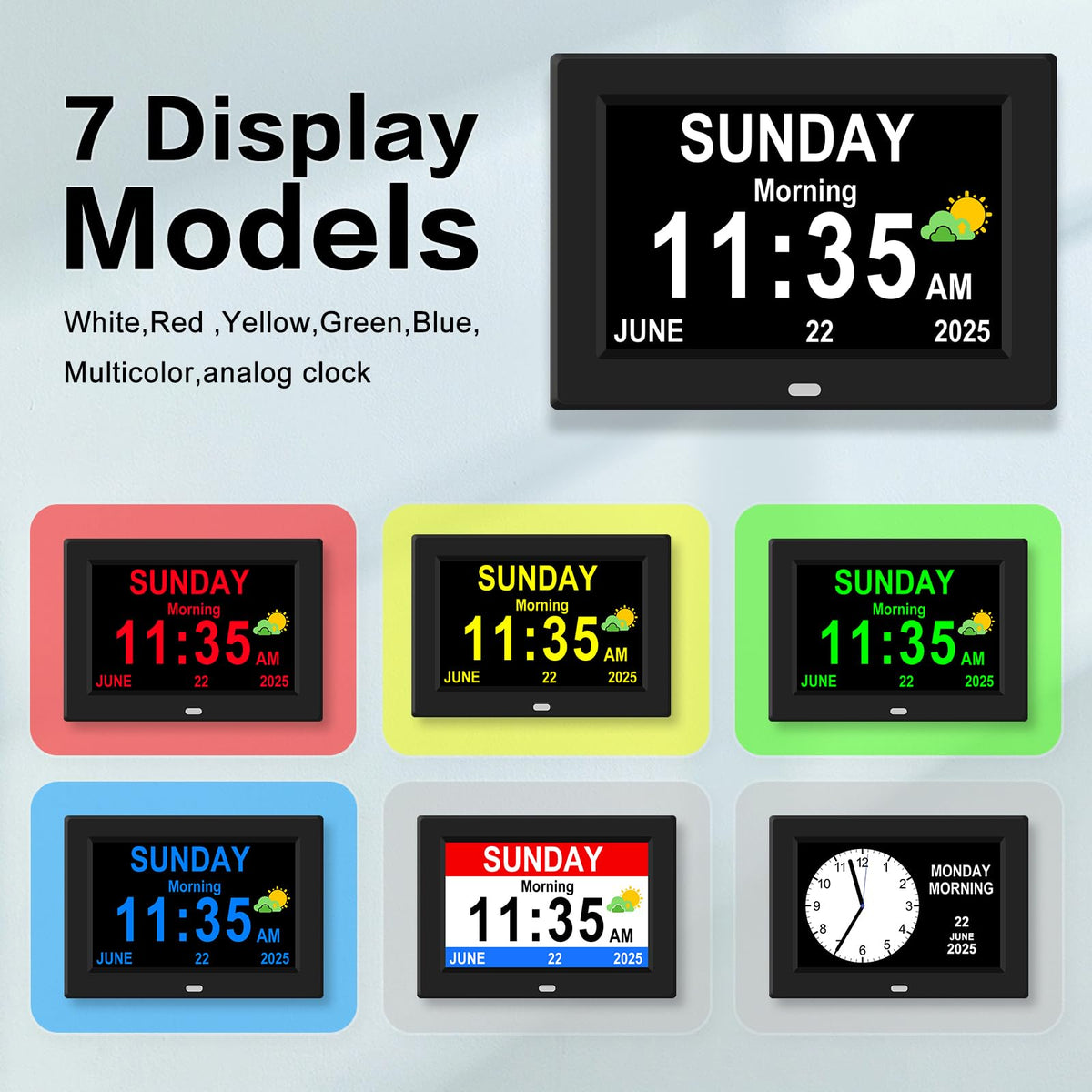 Generic 7-inch alarm clock beige large display improves visibility.