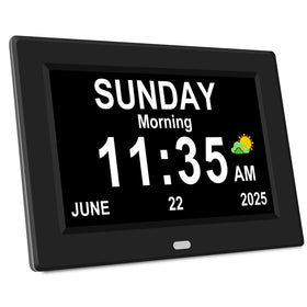 Generic 7-inch alarm clock in black with large display for easy readability.