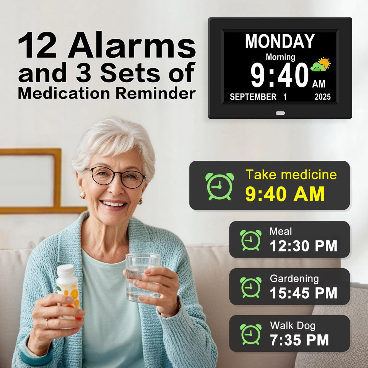 Generic 7-inch alarm clock gray large display supports easy viewing.