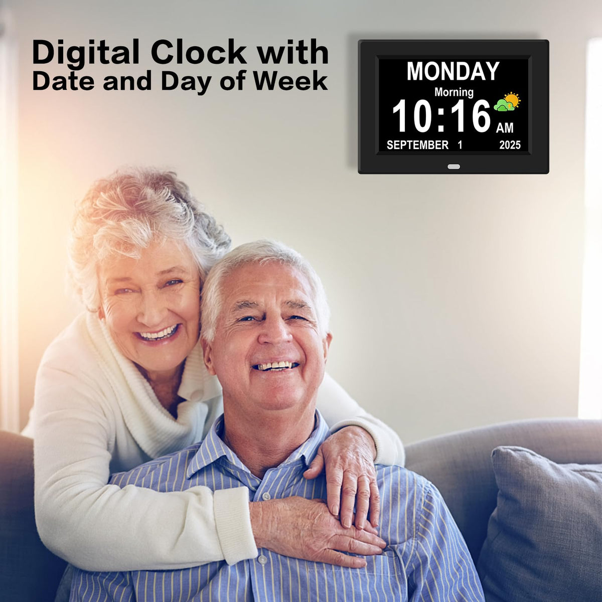 Generic 7-inch alarm clock showing 12 alarms for daily routines.
