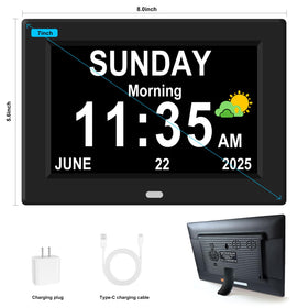 Generic 7-inch alarm clock in white with large display for seniors.