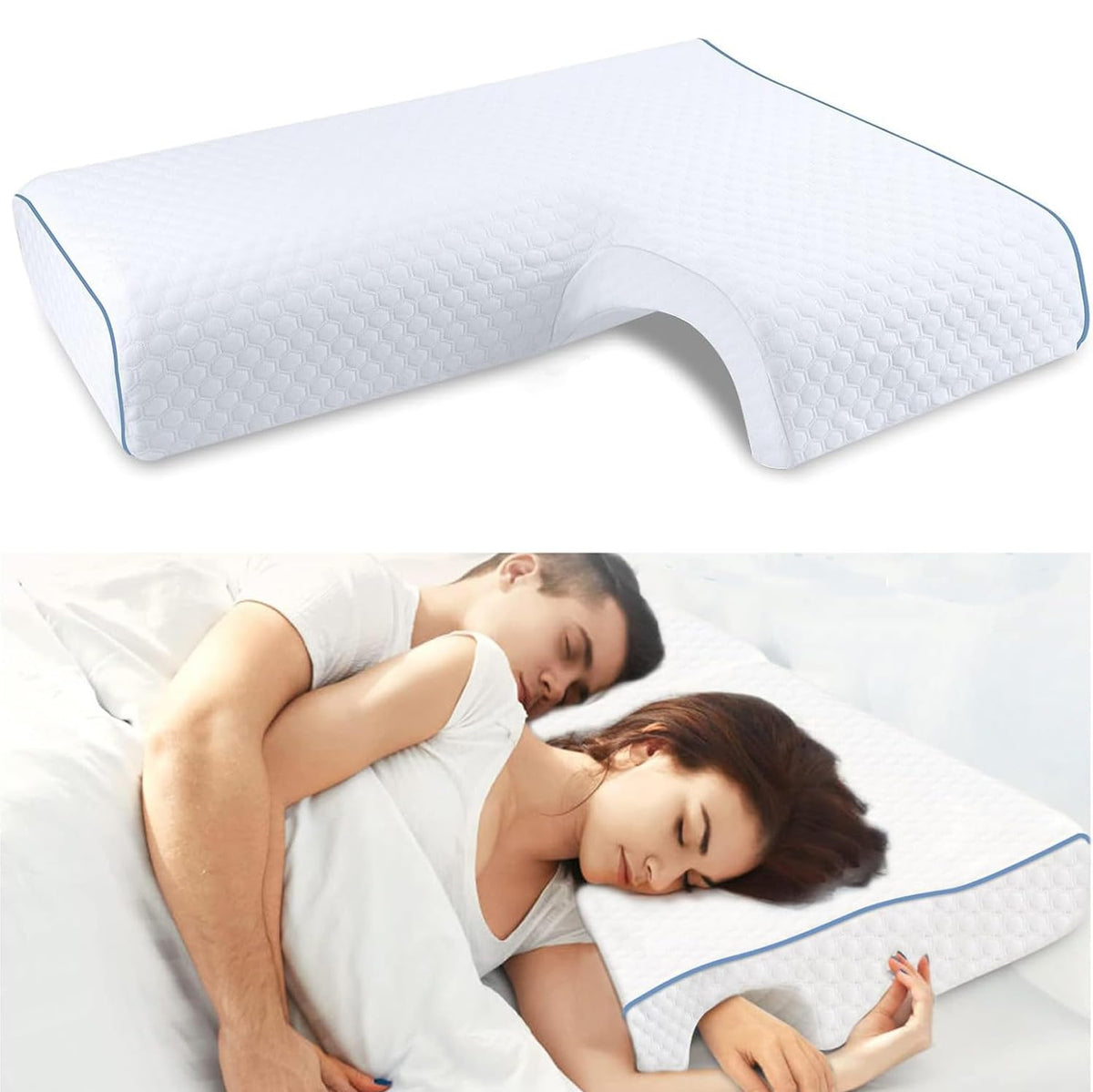 Generic Arched Memory Cuddle Pillow with arm hole supports neck and arm comfort