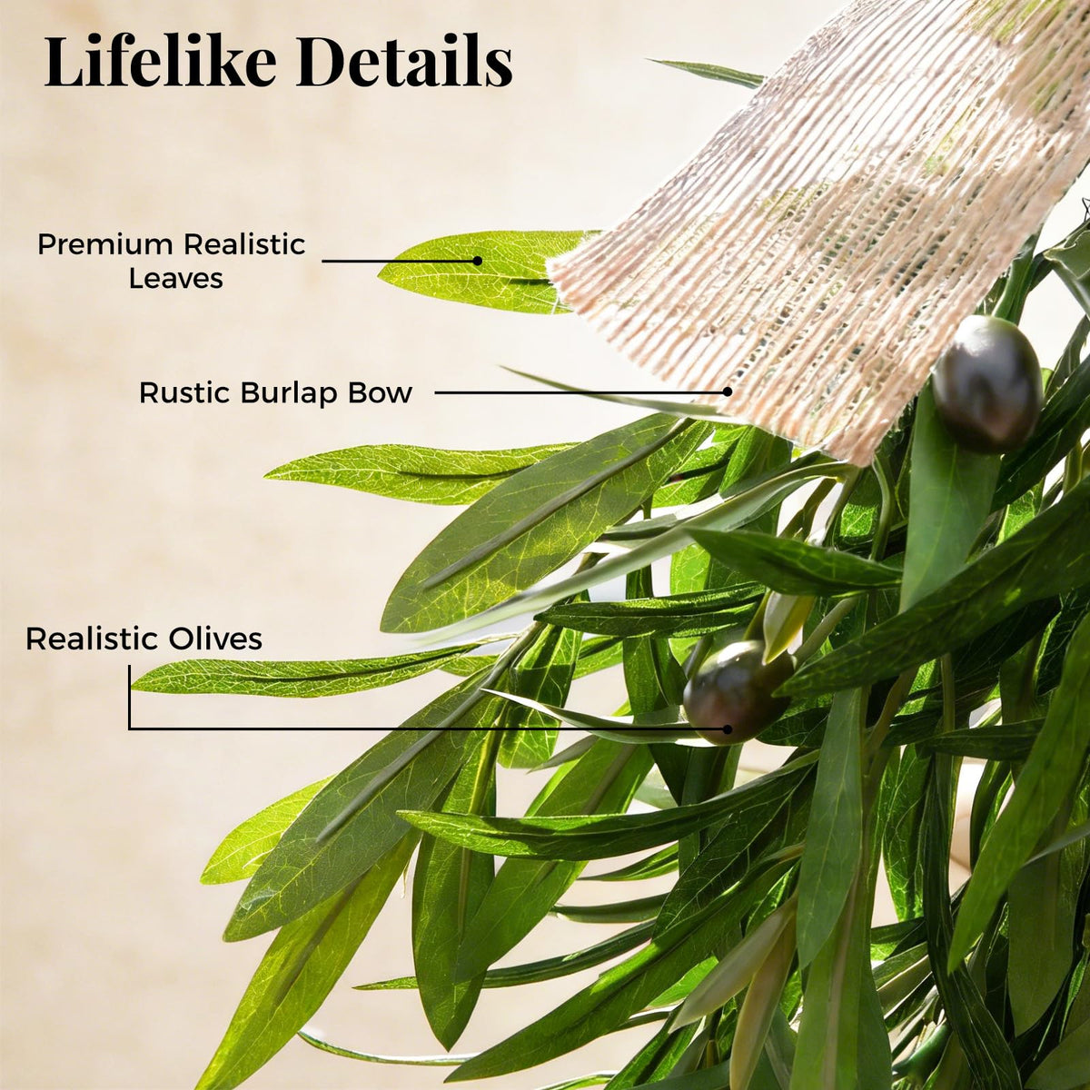 Olive teardrop swag on wedding arch for natural flair